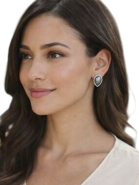 Christian Dior Authentic 925 Sterling Silver Teardrop Clip-On Earrings Vintage